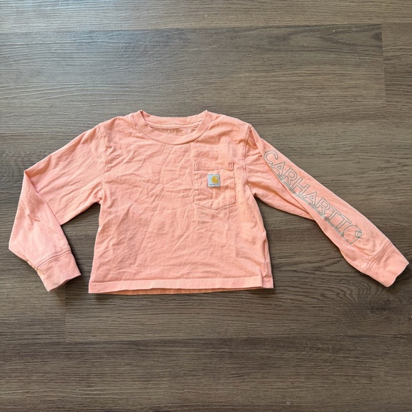 Carhartt Other - Carhartt‎ Kids Peach Long Sleeve Pocket T-Shirt Graphic Sleeve Logo Top 4T